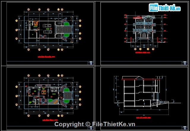 bản vẽ biệt thự 8x15m có 1 tầng hầm và 3 tầng nổi,biệt thự cổ điển 3 tầng kt 8x15m,bản vẽ biệt thự 3 tầng nổi và 1 hầm KT 8x15